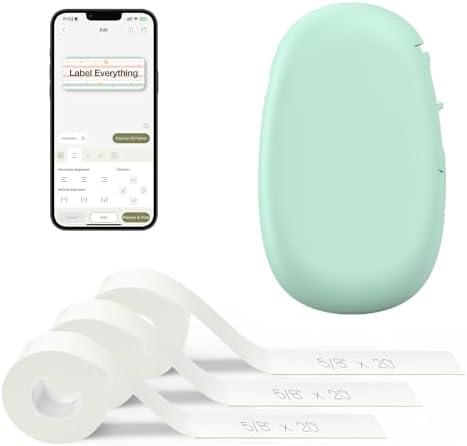 SUPVAN E10 Bluetooth Label Maker Machine with 2 Tapes, Continuous Waterproof Label, Versatile App with 35 Fonts and 1k+ Icons, Inkless Labeler for Home, Kitchen, School, Office Organization, Green