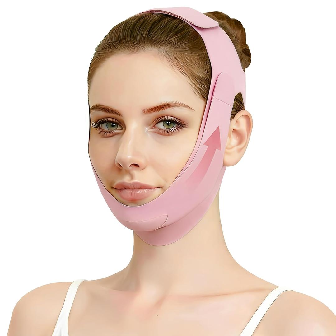 Double Chin Reducer for Jawline Shaper, Comfortable V Line Lifting Mask for Face Lifting and Firming, Chin Strap for Sleeping Prevent Sagging, 1pcs (23.6in*5.11in)
