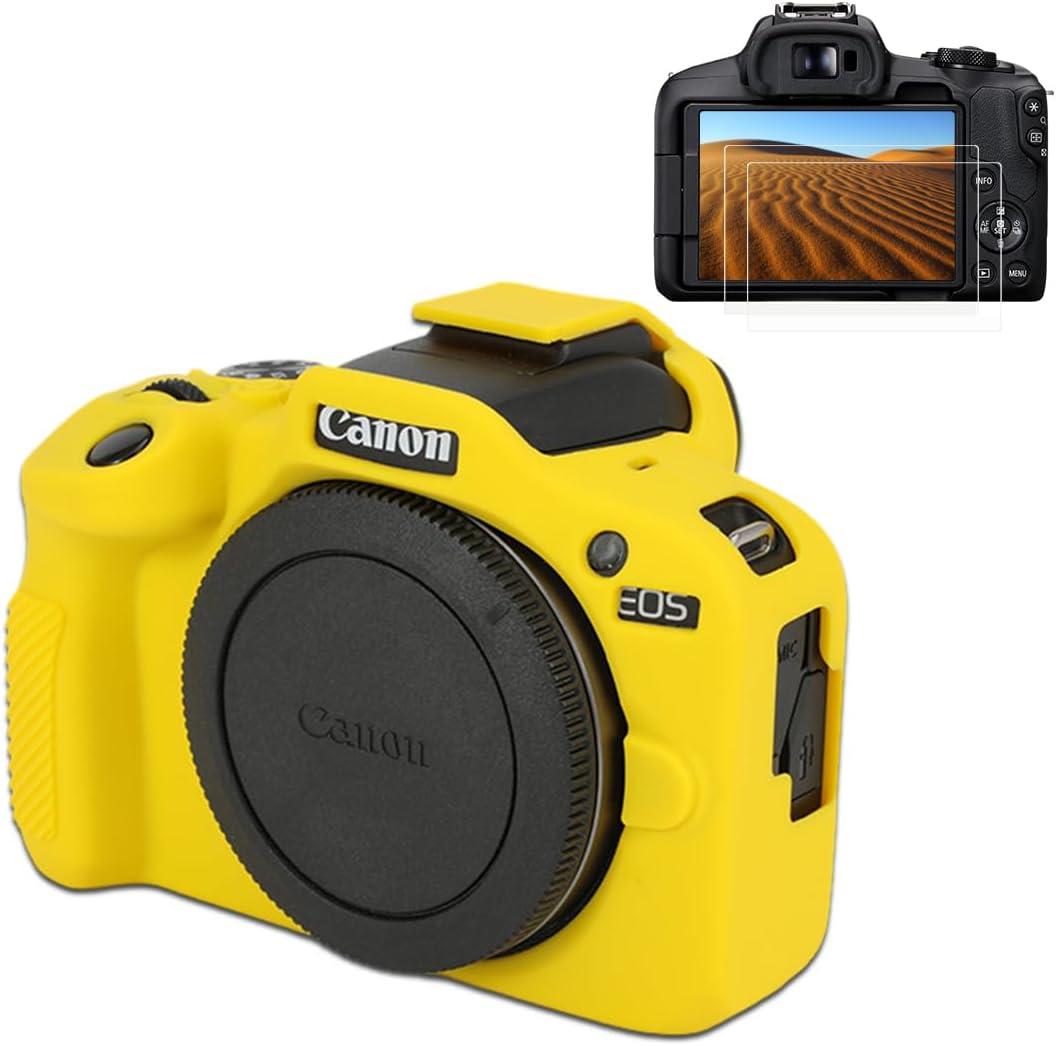 Pocoukate Case for Canon EOS R100 Camera, Soft Silicone Protective Cover Skin with EOS R100 Screen Protector Accessories for Canon EOS R100 Mirrorless Camera Silicone Case - Yellow