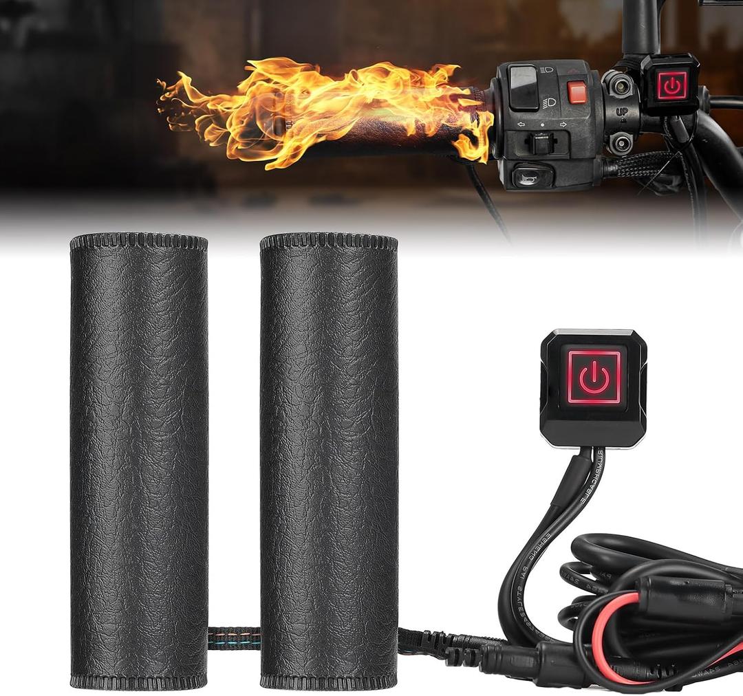 KEMIMOTO Heated Motorcycle Grip Pads, IP67 Waterproof, Universal for 12V ATV Motorcycle Hand Grip with Temperature Adjustable & Fast Heating