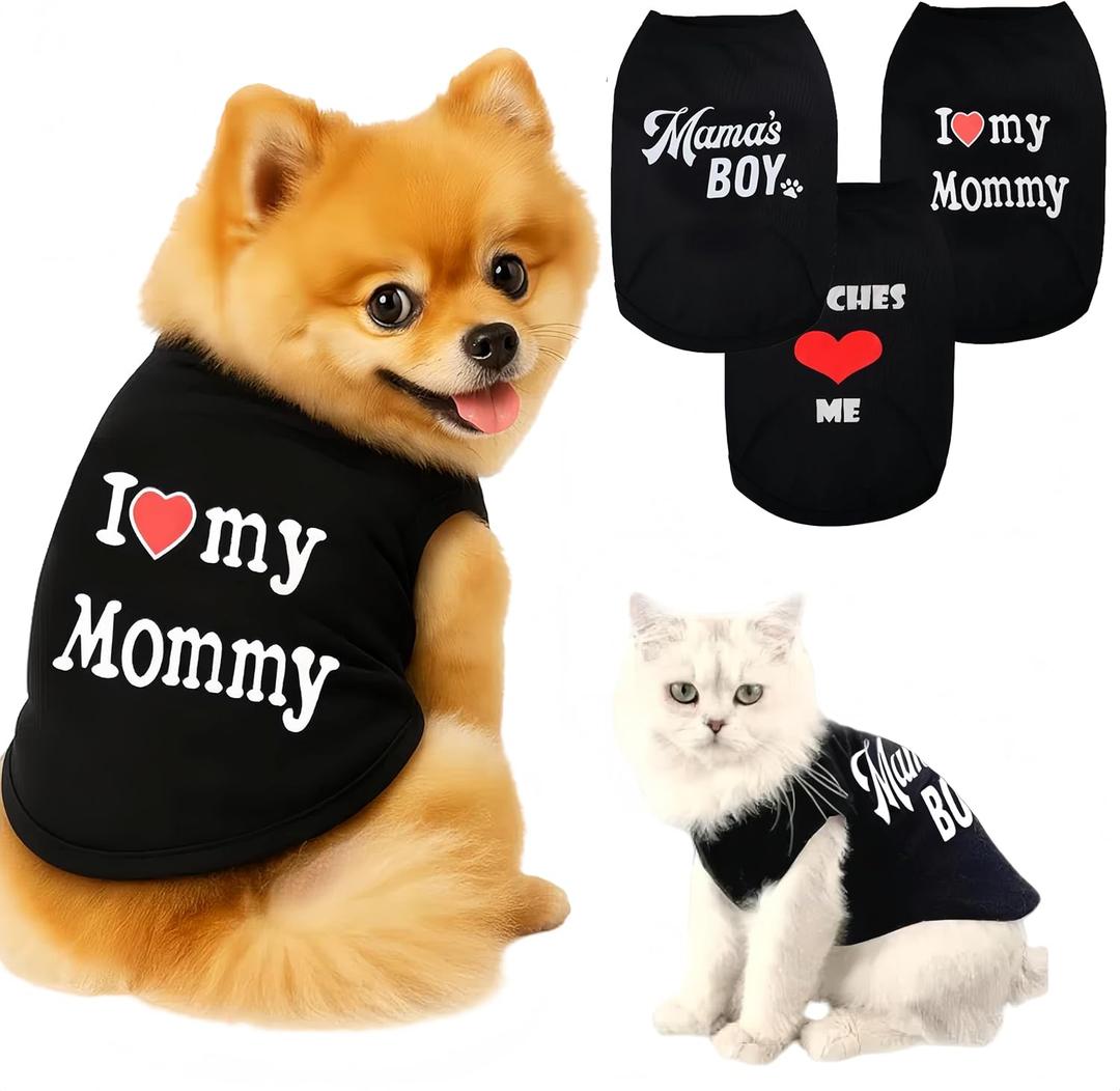 3 Pack Dog Clothes Shirts, Funny Letter Print Pet T Shirts Puppy Clothes for Cats & Small Breeds Summer Dog Outfits (Black), XS