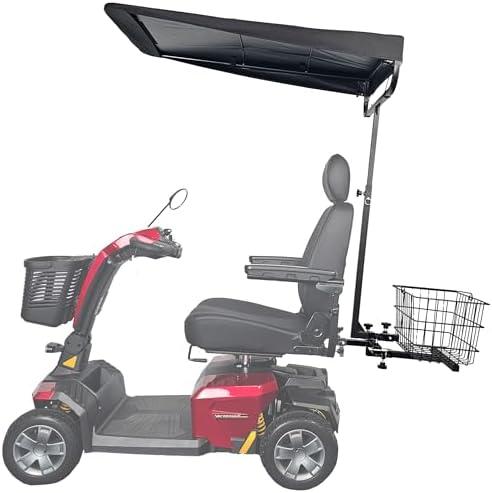 Sunshade Canopy Accessory Bundle for Mobility Scooters – Includes Universal Canopy, Large Rear Storage Basket & Multi-Accessory Mount – Shade, Storage & Versatility On The Go (Black)