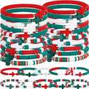 Landical 30/50 Pcs Cross Bracelets Bulk Jesus Bracelets Handmade Elastic Colorful Polymer Clay Bead Religious Wristbands Christian Wristband for Women Kid Easter Valentine Gifts