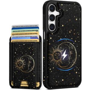 Shorogyt for Galaxy A15 5G Cute Kawaii Leather Phone Case - Compatible with Magsafe Wallet Magnetic Credit Card Holder Fashion Sun Moon Design Phone Cover for Women Girls, Fits 7 Cards