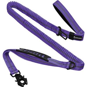 Heavy Duty Bungee Dog Leashes, 4-6FT Shock Absorbing Tactical Dog Leash with 2 Padded Handles, Metal Carabiner Clip,Car Seatbelt, Reflective Dog Leash for Medium Large Dogs (Purple)
