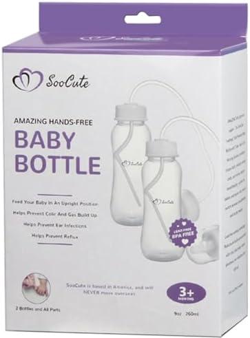 Hands-Free Baby Bottle - Anti-Colic Nursing System 9 oz Baby Bottle with Fast Flow Nipple/Teat 3m+ with Tube Straw Feeding System for Toddler 1 Year+ (2 Bottles - Soo Cute)