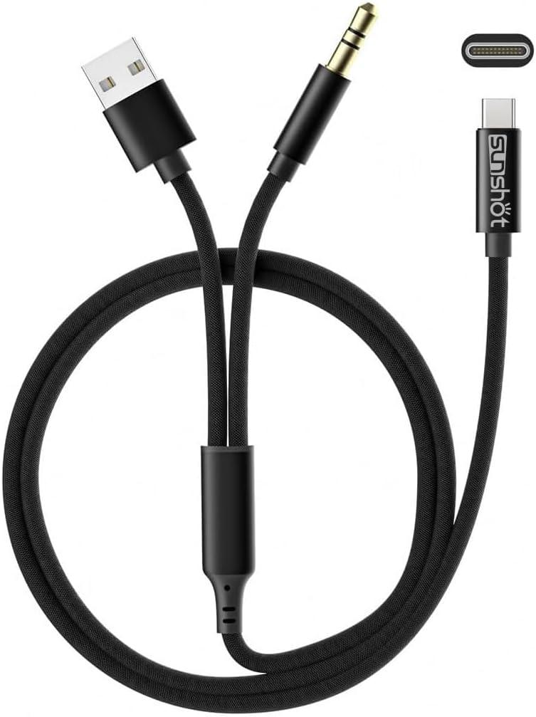 sunshot USB C to Aux Cord, USB C to 3.5mm Audio Aux Jack and USB Charging Cable, Headphone Stereo Cord, Compatible with iPhone 15 16 Pro Max Plus, iPad Pro, Galaxy S23 S22 S21 S20 Ultra, Pixel, 4Ft