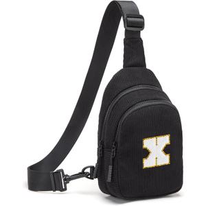 Viverte Small Corduroy Sling Bag Initial Crossbody Bag Fanny Pack for Girls Personalized Birthday Gifts for Teen Girls Gifts Trendy Stuff Teen Purse Cute Stuff for Girls (Black-X)