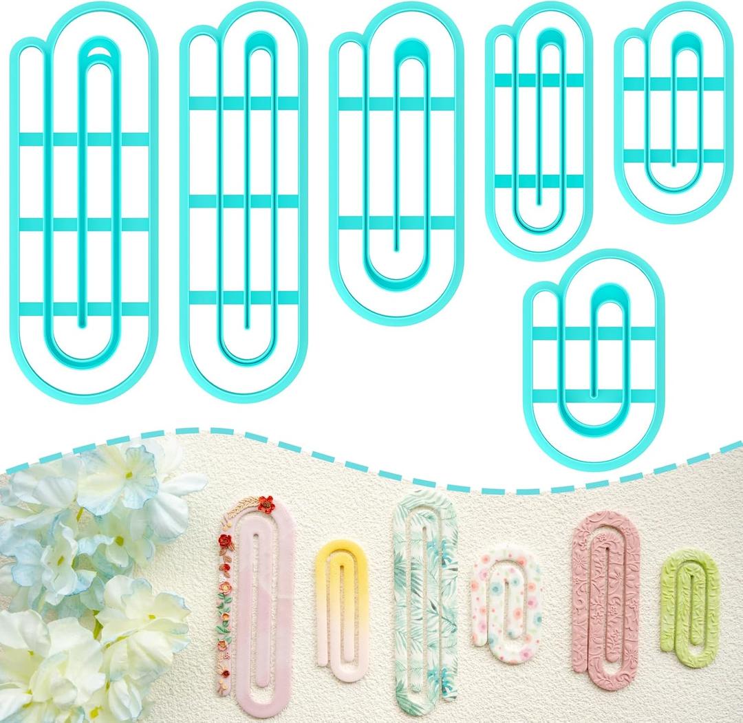 TAINSKY Paperclip Polymer Clay Cutters, Giant Paperclip Bookmark Creator for Polymer Clay Jewelry, 6 Pcs Reading Clay Cutters for Making Earrings Jewerly, Polymer Clay Earrings Tools
