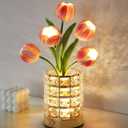 Handmade Flower Lamp,Rechargeable Cordless Touch Table Lamp,3-Colour Infinitely Dimming Small Night Light,Festival Restaurant Bedroom Bar Coffee Shop Birthday Gifts for Women Mom, Tulip Flower
