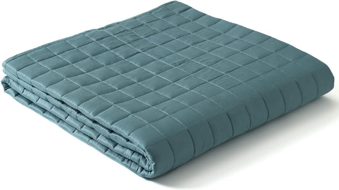 YnM Cooling Weighted Blanket for Adults, 15lbs Heavy Bed Throw for One Person of 140lbs, Perfect for Hot Sleepers or Warm Climates with Rayon/Glass Beads(60x80 Inches,Twin/Full Bed, Sea Grass)