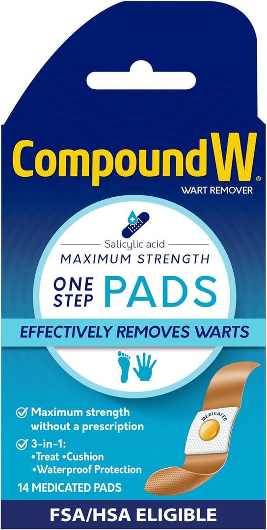 Compound W Wart Remover Maximum Strength One Step Pads with Salicylic Acid, 14 Medicated Pads