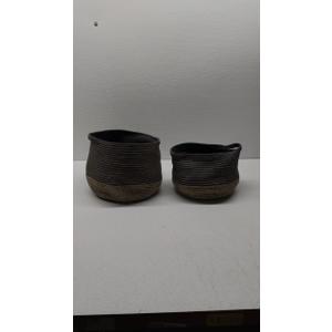 HD Medium-Large Fabric Rope Basket Set of 2, Dark Brown Stripe