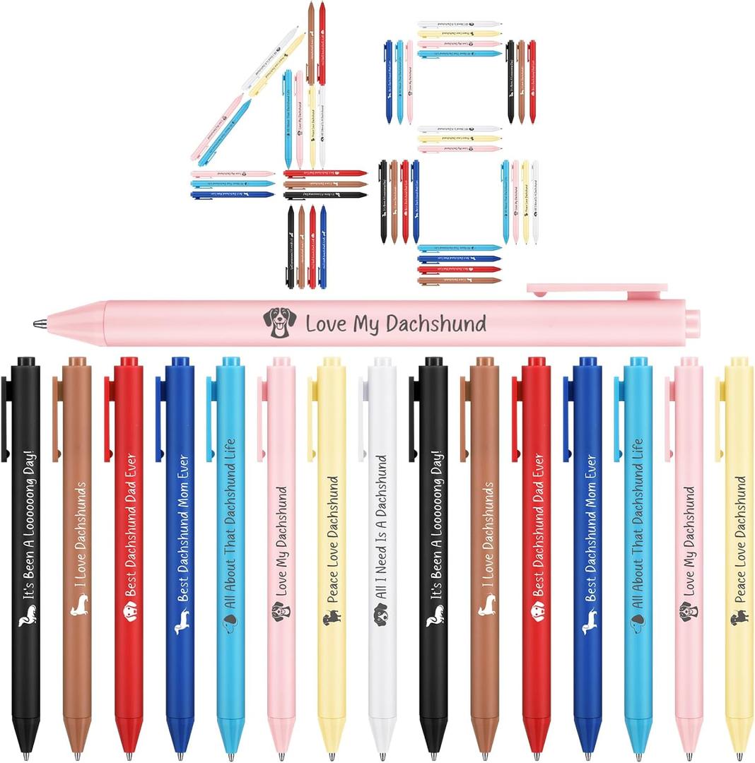 Sayglossy 48 Pcs Dachshund Theme Ballpoint Pens Novelty Gifts 8 Style Smooth Writing Pens for Teacher Student Gifts