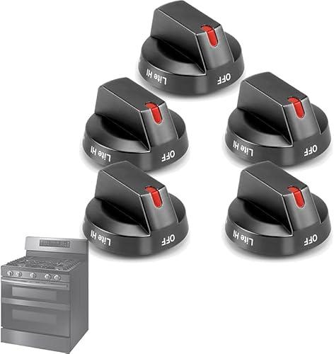 Upgraded DG64-00473B Stove Knobs Replacements for Samsung, Gas Oven Stove Knobs for NX58M6850SG NX58H5600SS, etc, Metal Core & Black Stainless Steel Burner Control Dial Knobs,5 Pack(Not Universal)