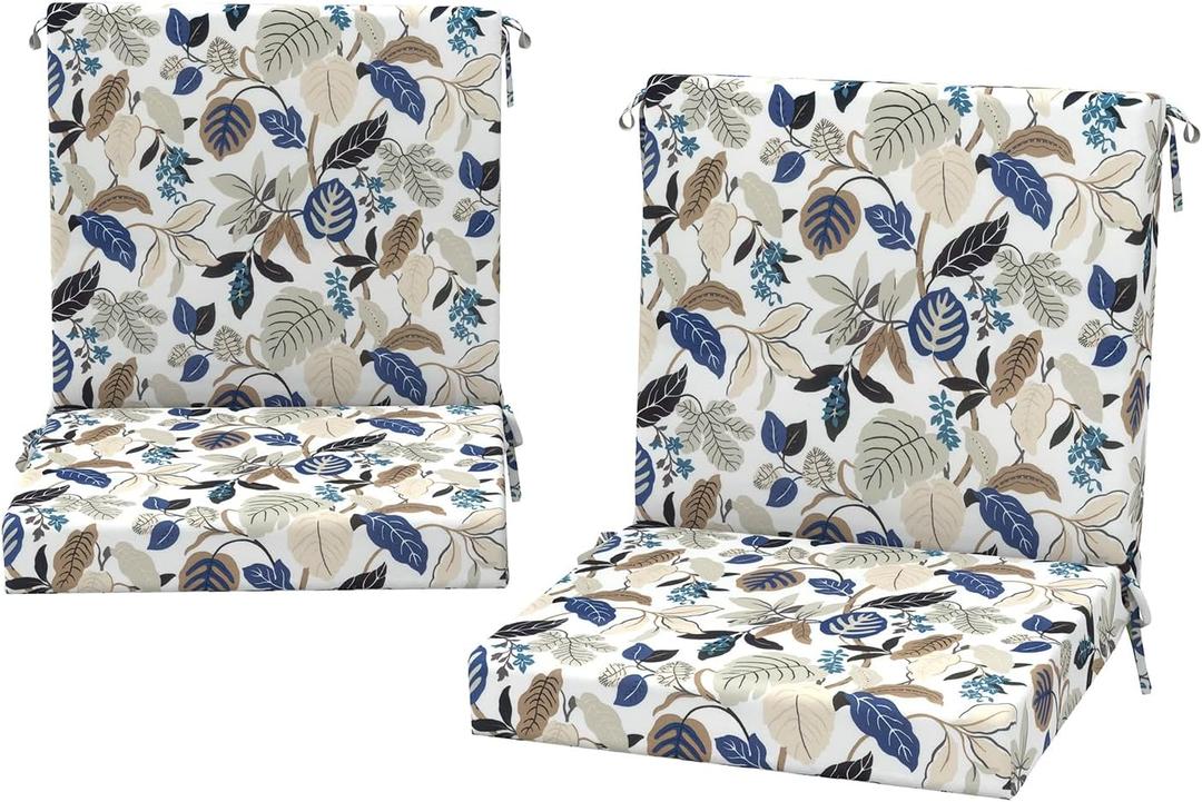 2 x DYTXIII Outdoor Midback Chair Cushions Set of 2-20"x17" Water Repellent & Fade-Resistant Patio Seat Cushions with High-Resiliency Foam, Non-Slip Ties for Dining, Balcony Furniture-Leaves Beige