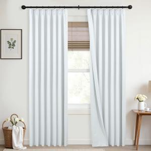 Mrs.Naturall Viral Neutral Warm White Linen 100% Blackout Curtains 84 Inches Long for Living Room Bedroom,Cortinas Blancas para Dormitorio Black Out Curtains 84 Inch Length 2 Panels Set