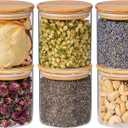20oz 6PCS Round Airtight Glass Food Storage Jars, Clear Glass Food Container with Bamboo Lid, Stackable Spice Jar, Small Kitchen Storage for Sugar, Tea, Coffee bean, Pasta, Oat, Spice