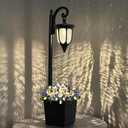 Solar Lamp Post Light with Planter, Matte Black Outdoor Post Light with Crackle Glass, 2 in 1 Waterproof Outdoor Solar Post Lights for Porch Front Door Patio
