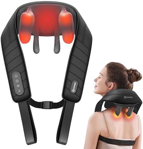 COMFIER Cordless Neck Massager with Heat, 4D Kneading Neck and Shoulder Massager Deep Tissue, Shiatsu Neck Back Massager Pillow, 2 Heating Levels,Gifts for Mom Dad