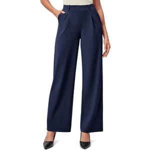 IUGA Womens Dress Pants Wide Leg Pull On Stretchy Work Pants Women High Waisted Business Casual Trousers with Pockets (XL)