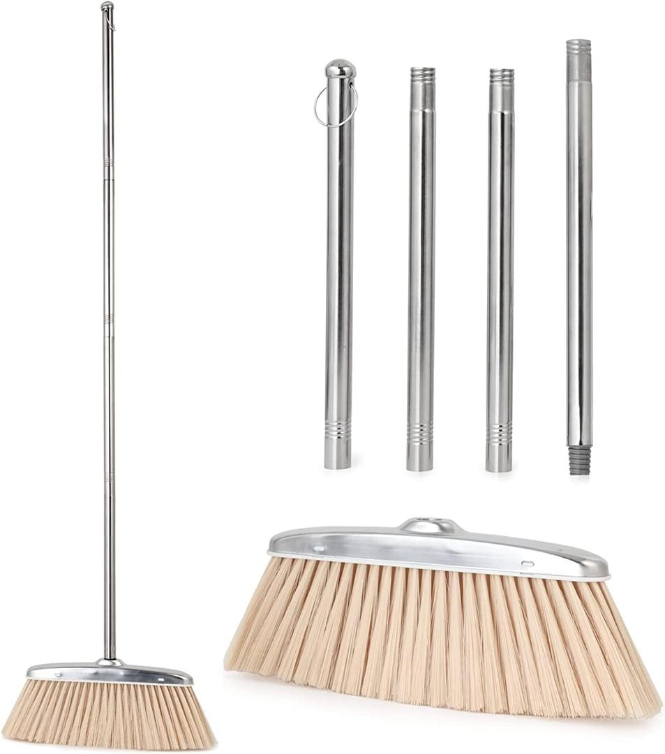 Indoor & Outdoor Brooms, VOOWO 46 Kitchen Broom with Long Handle, Heavy Duty Brooms for Home Kitchen Broom for Office, Angle Brooms for Sweeping with Stainless Steel Handle