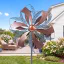Homdox 84" Wind Spinner Outdoor Metal Kinetic Yard Spinner for Garden, Large 25" Blades Adjustable Height & Silent Rotation,Heavy Duty Windmill with 4-Pronged Stake for Patio Backyard Landscape Decor