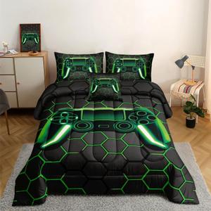 ROWADALO 6 Pieces Gaming Bedding Set for Boys Gamer Comforter Set Full Size,Video Game Comforter for Kids Adult 3D Gaming Geometric Microfiber Bedding Sets 6 Pieces Bed in A Bag Sets H50021,Full