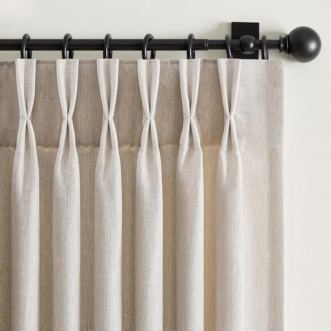 Pinch Pleated Curtains 90 Inches Long 2 Panels Set,Linen Textured Polyester Blend Fabric Aesthetic Advanced Curtain Drapes for Bedroom,7-1/2 ft Length Hooks Rings for Sliding Glass Doors