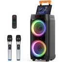 JYX Karaoke Machine, Big Bluetooth Party Speaker with LED Disco Light, Support TWS/USB/AUX/TF Card Input, Perfect for Outdoor Home Party Stage Subwoofers (No Rollers--No Mic)