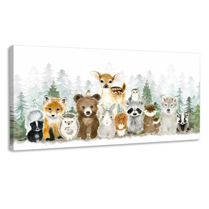 Woodland Animal Nursery Wall Art Watercolor Forest Baby Animal Nursery Wall Decor Printing Framed Fox Bear Deer Watercolor Poster Paintings Pictures for Boys Room Girls Room Home Decoration 12x24in