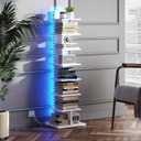 TUTOTAK Narrow Bookshelf, 8-Tier Bookcase with LED Lights, Spine Book Shelf for Small Space, Corner Standing Shelf for Living Room, Office, Study, Entryway, White BS06BW008L