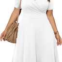 POSESHE Womens Plus Size White Dresses for Wedding Guest Casual Summer Short Sleeve Bridesmaid Cocktail Party Dress, White, 2XL