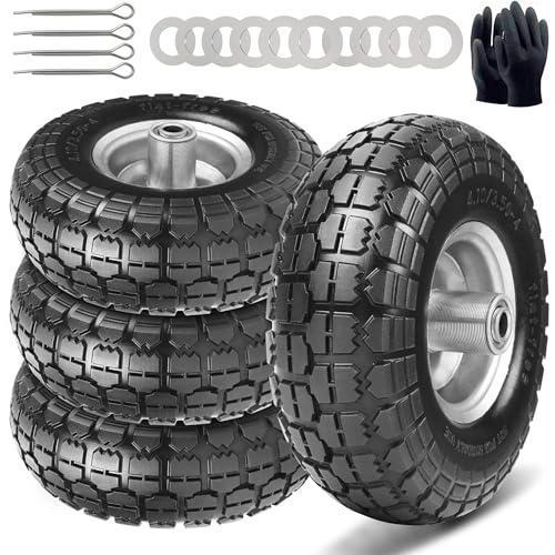 4.10/3.50-4 Tire and Dolly Wheel Flat Free - Solid Rubber Hand Truck Wheels 5/8" Axle - Gorilla Cart Tires Replacement for Garden, Wagon, Yard and Wheelbarrow. 1 Unit