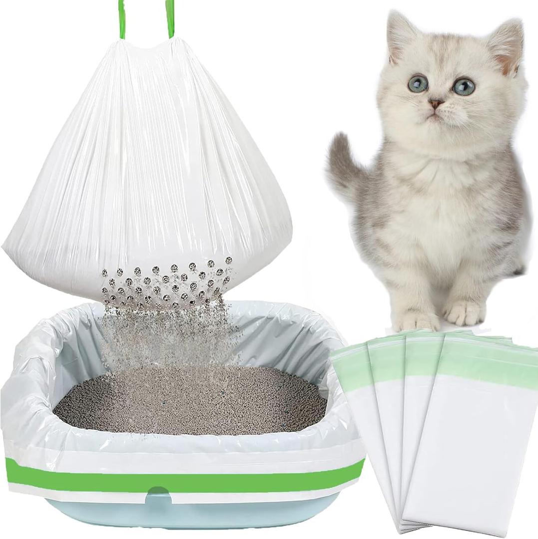 21 Count Cat Litter Box Liners,37x18 inch Heavy Duty Self-Cleaning Cat Litter Bags with Drawstring,Disposable Tear-resistant Poop Bag for Pets (White)