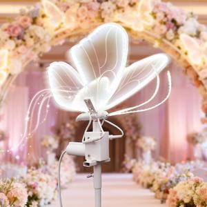 Wedding Moving Butterfly Floor Lamp: LED Electric Wings Light - Table Butterflies Decoration & Adjustable Height - Stand Decor for Birthday Party Christmas Tree Baby Bridal Shower (1, 9.8 In White)