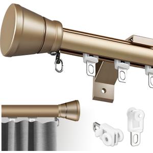 Single Curtain Track for Windows, 1.5m(4.9ft) Wall Mounted Heavy Duty Decorative Curtain rail with End Caps, Aluminum Brackets, Silent Wheels Easy to Install for Bedroom Living Room（Gold）