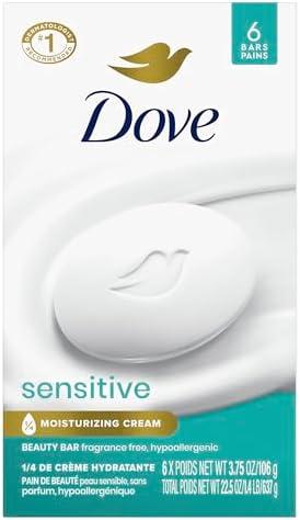 Dove Beauty Bar Soap Sensitive, 5 Bars for Sensitive Skin, Fragrance Free and Hypoallergenic 3.75 oz