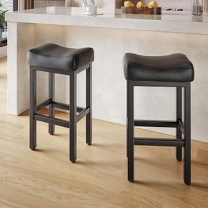 29 Inch Bar Height Bar Stools Set of 2, 29" Barstools for Kitchen Island Counter, Backless Bonded Leather Bar Height Stools with Thick Saddle Seats & Heavy Duty Metal Base, Easy Assembly, All Black 29 Inch Bar Height Bar Stools Set of 2, 29" Barstools for Kitchen Island Counter, Backless Bonded Leather Bar Height Stools with Thick Saddle Seats & Heavy Duty Metal Base, Easy Assembly, All Black