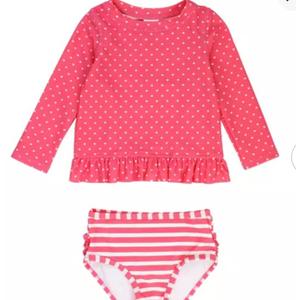 RuffleButts Toddler Girls Long Sleeve Rash Guard Bikini - Pink, Size: 4T