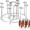 Stainless Steel Skewer Holder  12Metal Kabob Rack with Vertical Air Fryer Stand, Dishwasher-Safe for Meat/Seafood/Veggies, Universal Grill Accessories (01-Heighten)