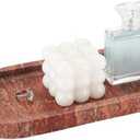 WORHE Italy Natural Travertine Stone Tray for Jewelry, Candles, Perfume, Trinket, Marble Oval Vanity Trays for Bathroom, Dresser, Kitchen, Countertop Storage Organizer for Home Decor Red (WH029)