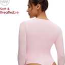 NANJI Long Sleeve Bodysuit for Women - Slim Fit Crew Neck Thong Body Suit, Stretch Double Lined Snap Tops, Casual Going Out (S)