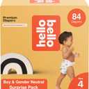 Hello Bello Premium Diapers, Size 4 (22-37 lbs) Surprise Pack for Boys, 84 Count, Hypoallergenic with Soft, Cloth-Like Feel, Boy and Gender Neutral Patterns