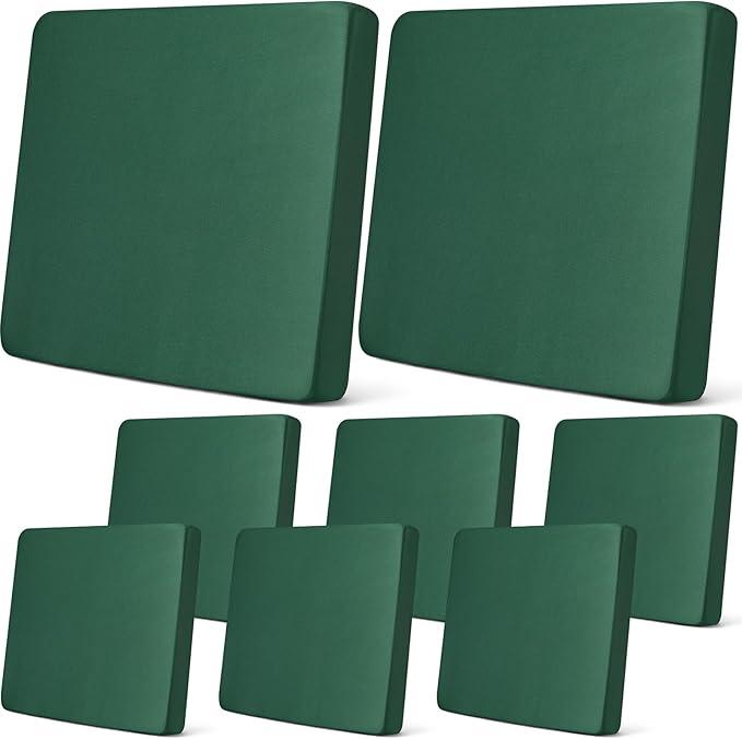 Newwiee 8Pcs Patio Cushion Covers Stretch Outdoor Cushion Cover Replacement for Patio Furniture Sofa Couch Slipcovers, Soft Flexibility Washable Furniture Protector(Waterproof Pure,Dark Green)