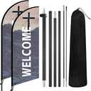 Buryeah 2 Sets Church Sign Feather Flag 7 ft Church Swooper Flag with Fiberglass Poles and Point Stake Welcome Banners for Outdoor Business and Events Promotion