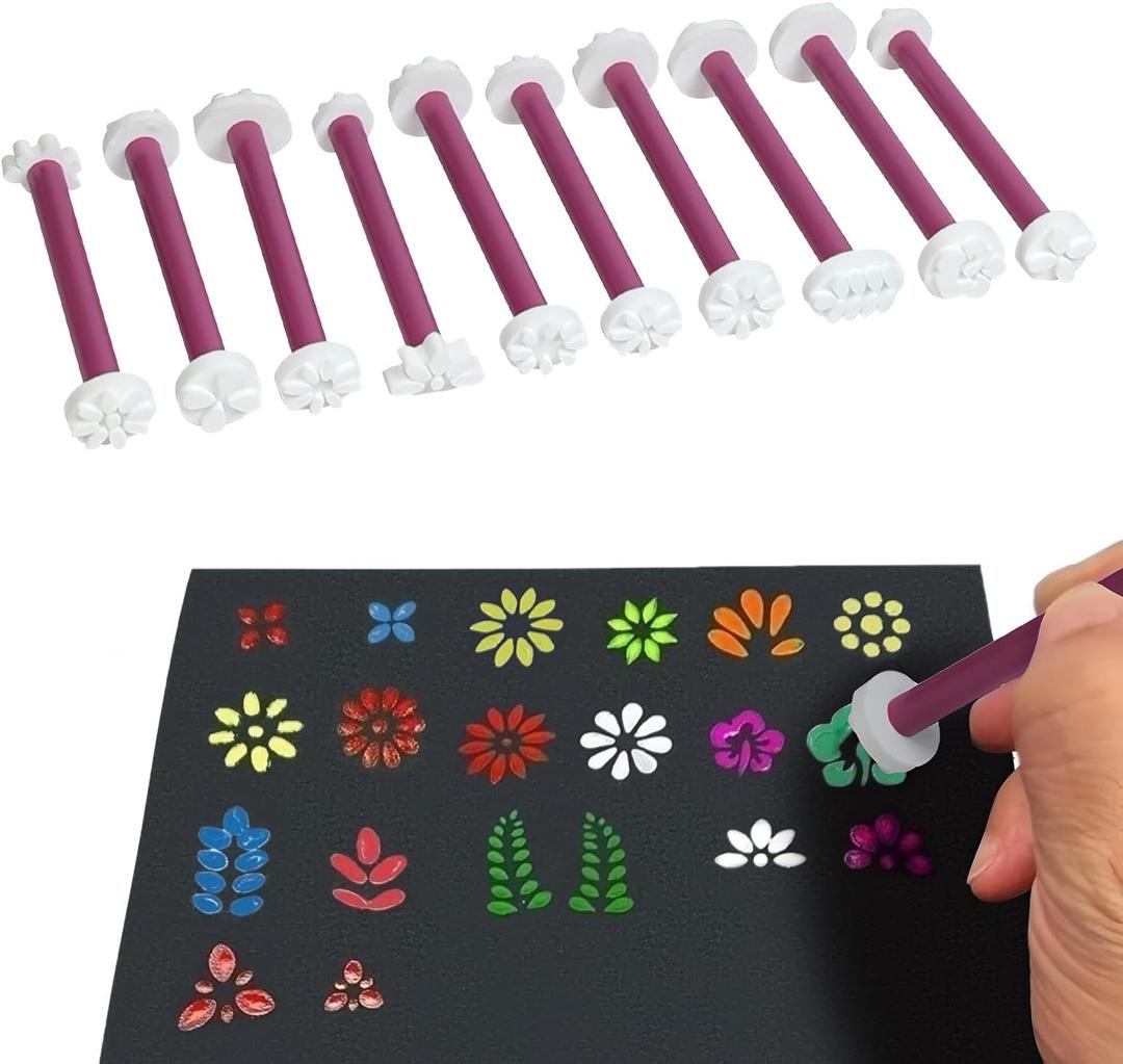 Flower Petal Tools for Dot Painting, 20 Shapes Dotting Pens, Mandala Dot Art Tool for Rocks, Petal Shape Embosssing Tools for Painting Dots, 10 Pens (Purple)