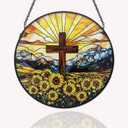 Christian Suncatcher Stained Glass, Christian Suncatcher for Women, Cross Suncatchers for Windows Hanging (UV Printed)