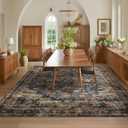 GarveeHome 8x10 Washable Vintage Living Room Area Rug: Vintage Machine Washable Area Rug for Living Room Indoor Large Non-Slip Bedroom Carpet Low Pile Stain Resistant Dining Room Carpet Blue&Brown