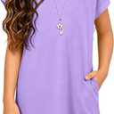 ZDC Girls Cap Sleeve Dresses Kids Spring Summer Casual Basic Crewneck Dress with Pockets 5-14 Years (Purple)